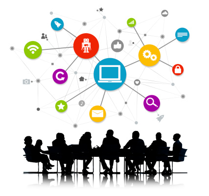 Group Of Business People Working And Global Networking Symbols A