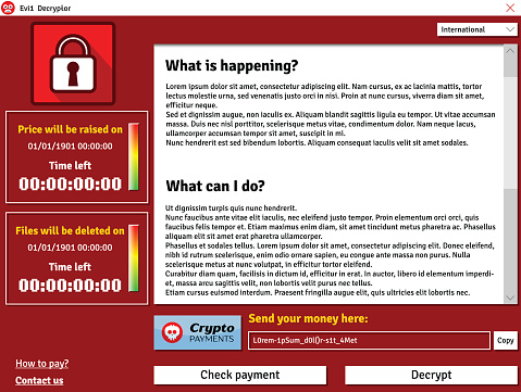 Cryptolocker virus interface window showing infected data deleting timer