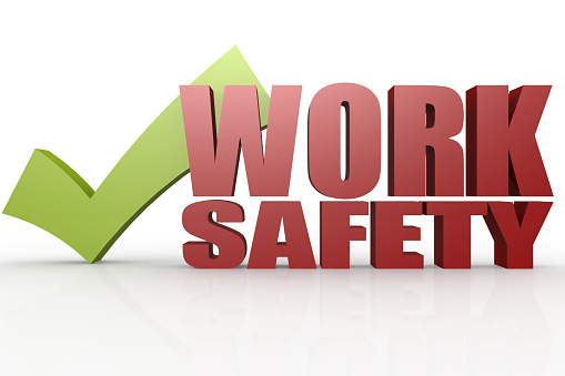Green check mark with work safety word image with hi-res rendered artwork that could be used for any graphic design.