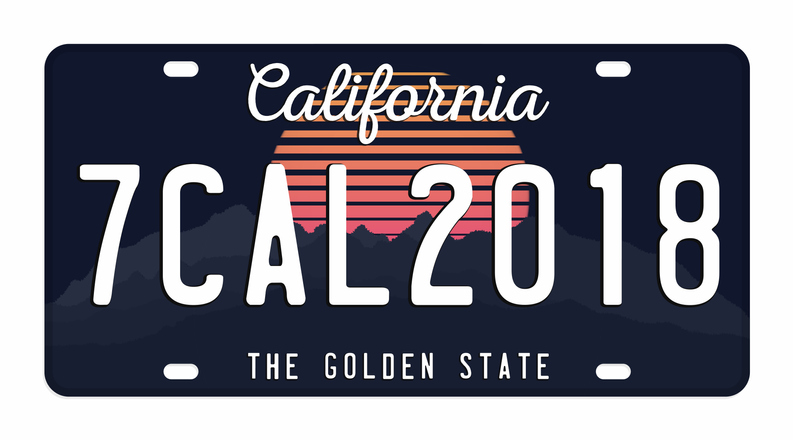 License plate isolated on white background. California license plate with numbers and letters. Badge for t-shirt graphic. Vector